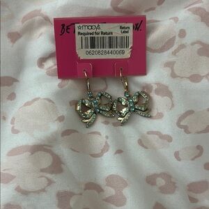 Betsey Johnson Gold and Blue Bow Earrings